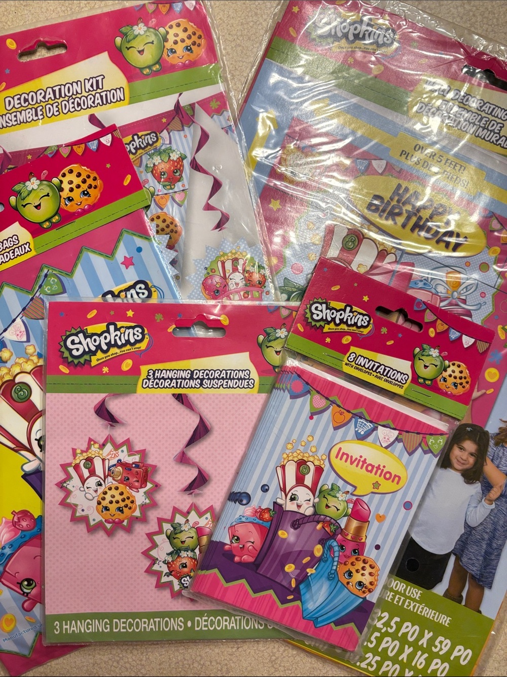 Shopkins Pink Party Decorations and Invitations- 5 packs assortment